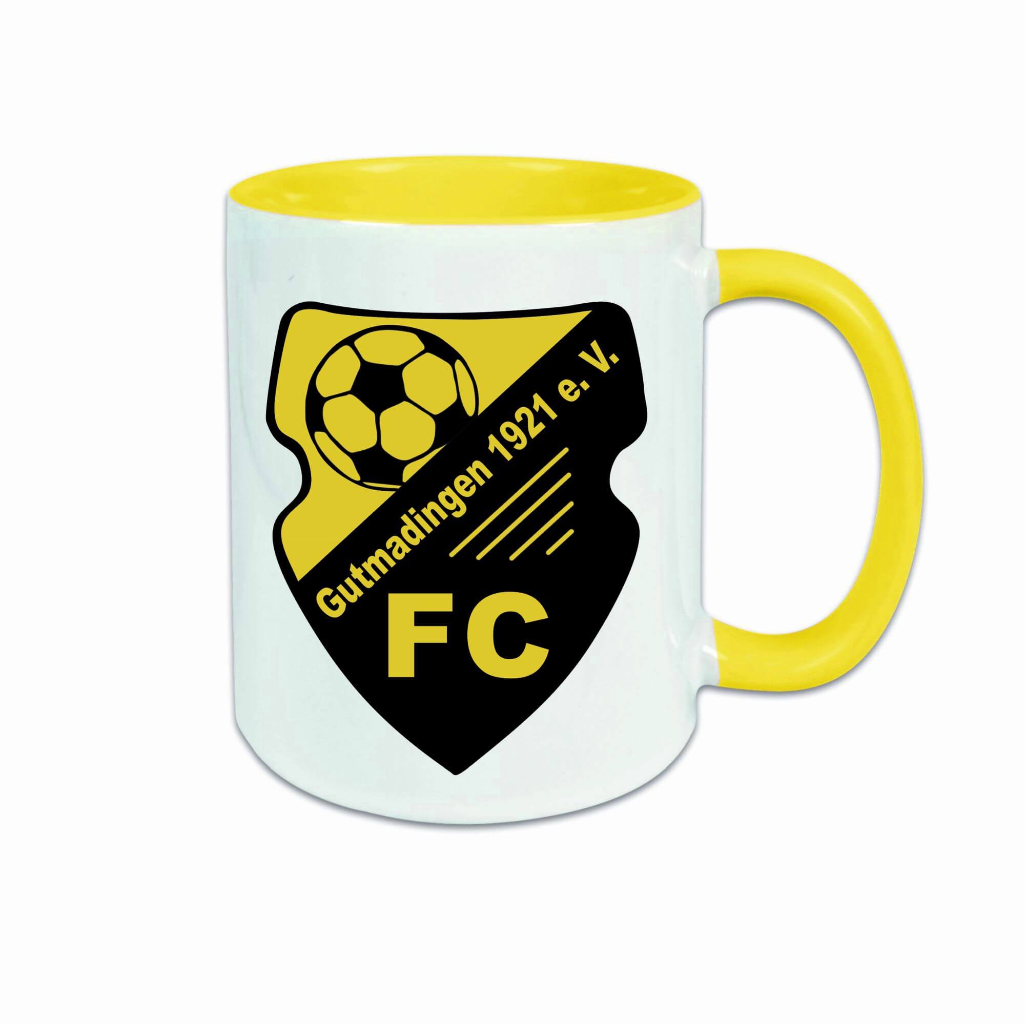 Keramiktasse weiß/gelb FC Gutmadingen
